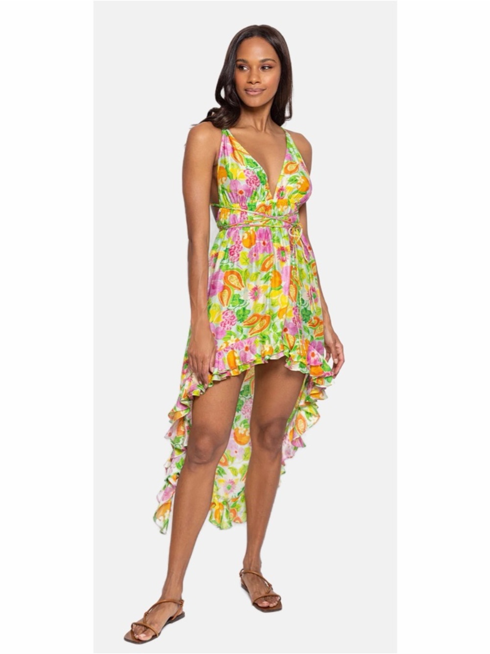 SUNDRESS Mallorca Print Sissy Dress Women’s Medium High Low Luxury Resortwear